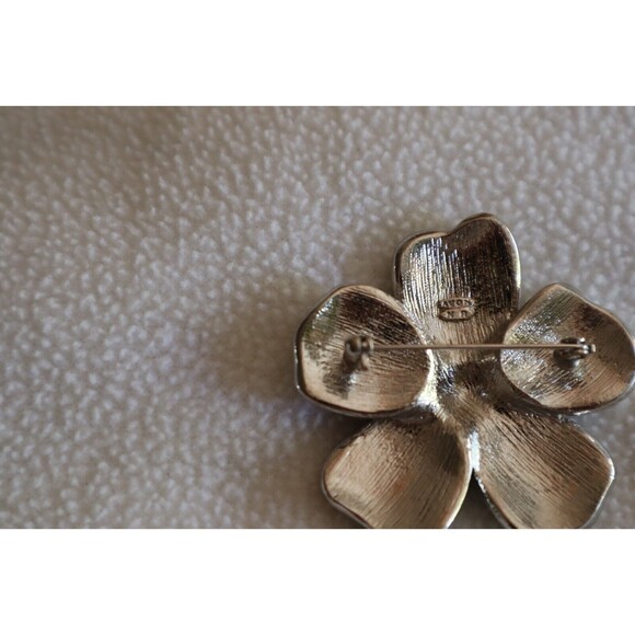 Vintage Signed Avon Blue Waffle Lucite Rhinestone Flower Silver Tone Brooch 1.8" - Picture 4 of 14